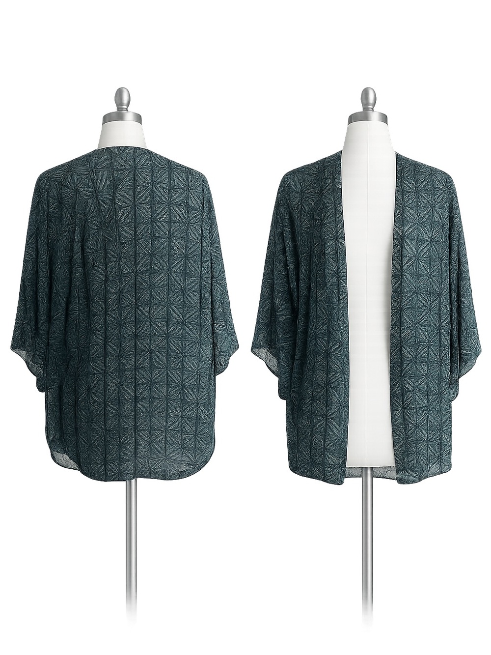 Leith Teal and Black Geometric Open-Front Kimono